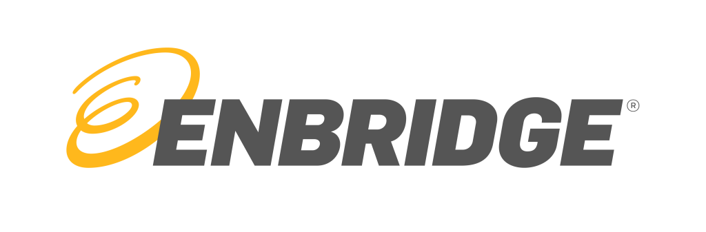 Enbridge logo: orange circular swoosh to the left of a bold gray ENBRIDGE wordmark