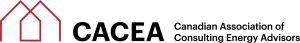 Logo for CACEA—Canadian Association of Consulting Energy Advisors; red house-outline icon to the left with bold 'CACEA' text and full organization name to the right.